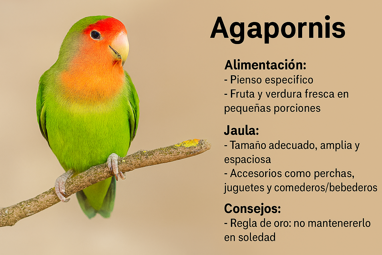 Guía para cuidar un agapornis: alimentación, jaula y trucos